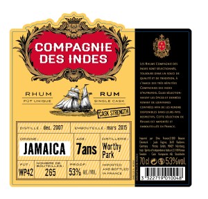 Rhum compagnie des indes JAMAICA 7ANS 53%